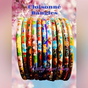 Vintage Cloisonné Oriental Bangles Thin Style Assorted Colors ✨🧧🌺🌸🍀🎋🔵🟢🔶